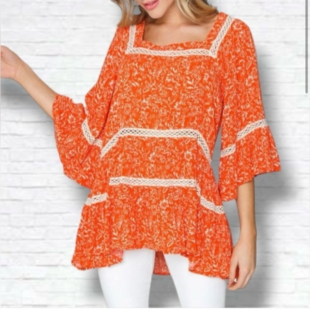Free People Talk About It Boho Tunic Flutter Sleeve Floral‎ Top - XS